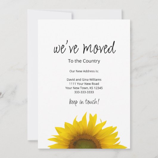 We hebben eenvoudige zonnebloem verplaatst aankondiging (Voorkant)