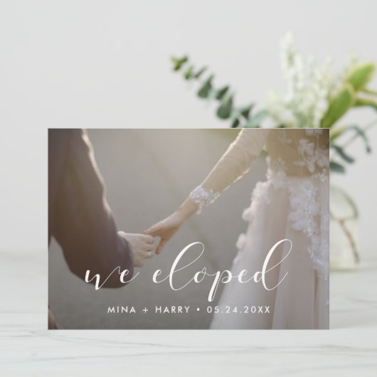 We hebben Elegante kalligrafie fotokaart Aankondiging (Staand voorkant)