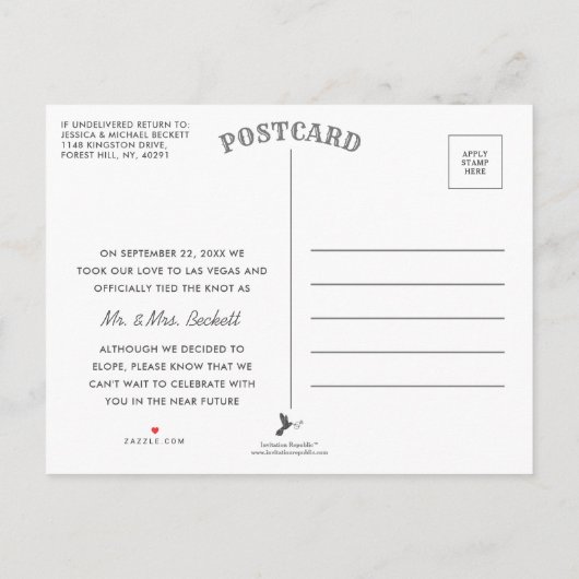 We hebben Eloped | Aankondiging van huwelijks uitl (Achterkant)