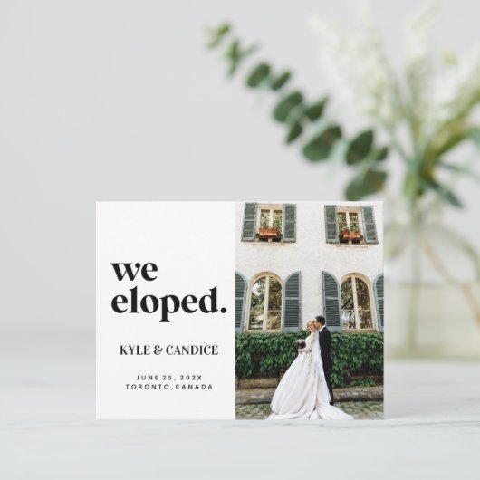 We hebben Eloped Husband en Wife Weddenschap Chic Briefkaart (Staand voorkant)
