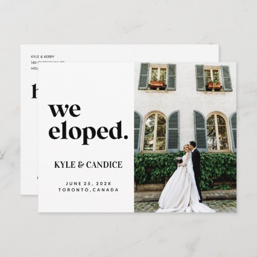 We hebben Eloped Husband en Wife Weddenschap Chic Briefkaart (Voorkant / Achterkant)