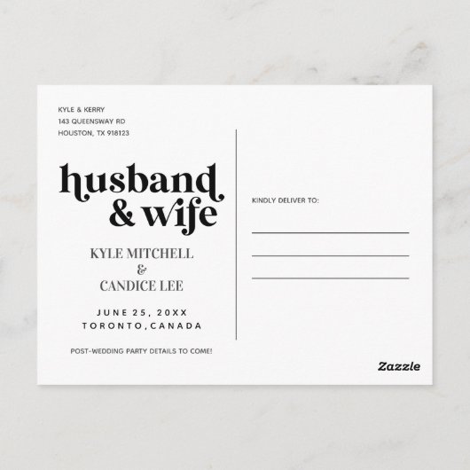 We hebben Eloped Husband en Wife Weddenschap Chic Briefkaart (Achterkant)
