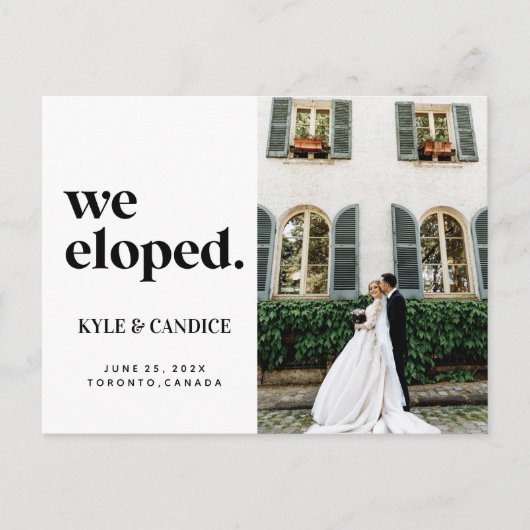 We hebben Eloped Husband en Wife Weddenschap Chic Briefkaart (Voorkant)