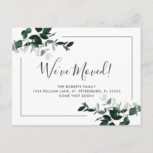 We hebben Emerald Green Eucalyptus New Address Ann Aankondigingskaart (Voorkant)