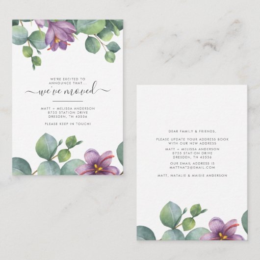 We hebben Eucalyptus adreswijziging verplaatst Visitekaartje (Voorkant / Achterkant)