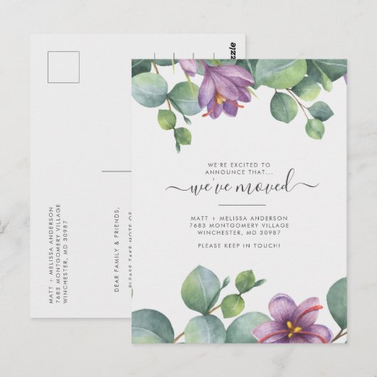 We hebben Eucalyptus Greenery Floral Moving Briefkaart (Voorkant / Achterkant)