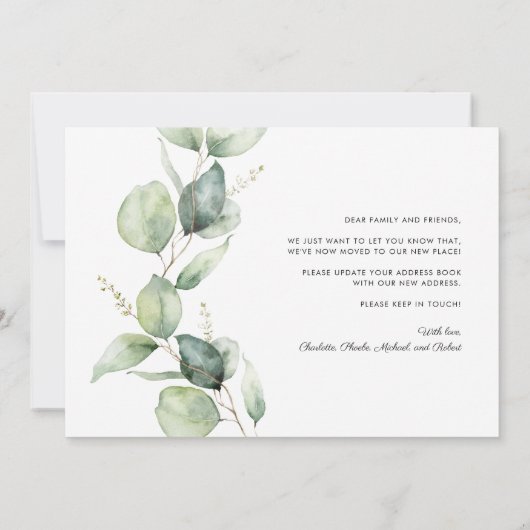 We hebben Eucalyptus Greenery Moving Aankondiging (Achterkant)