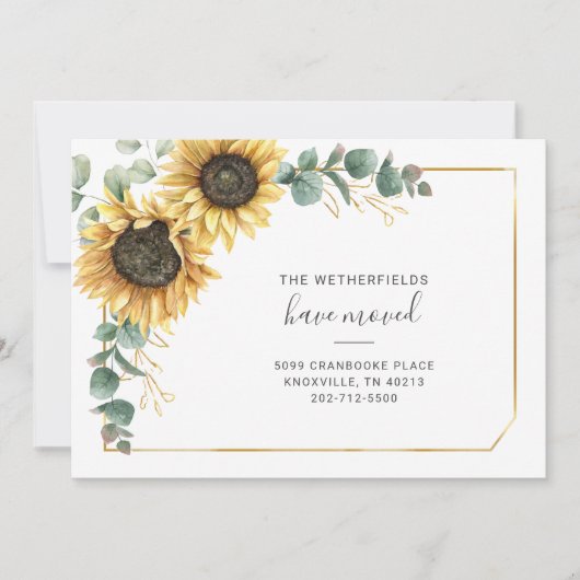 We hebben Eucalyptus Greenery Sunflower Moving Aankondiging (Voorkant)