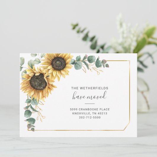 We hebben Eucalyptus Greenery Sunflower Moving Aankondiging (Staand voorkant)