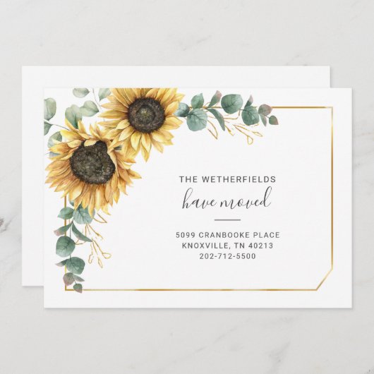 We hebben Eucalyptus Greenery Sunflower Moving Aankondiging (Voorkant / Achterkant)