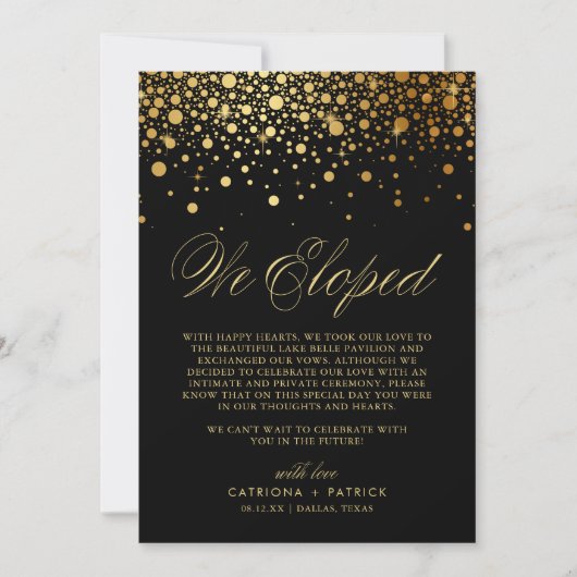 We hebben Faux Gold Foil Confetti Black Weddenscha Aankondiging (Voorkant)