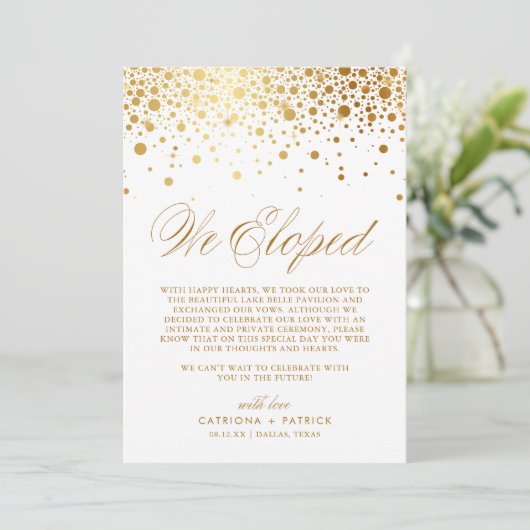 We hebben Faux Gold Foil Confetti White Wedding ge Aankondiging (Staand voorkant)
