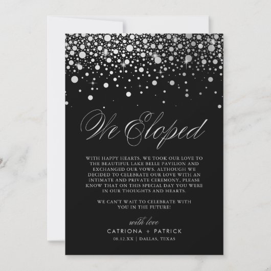 We hebben Faux Silver Foil Confetti Black Weddensc Aankondiging (Voorkant)