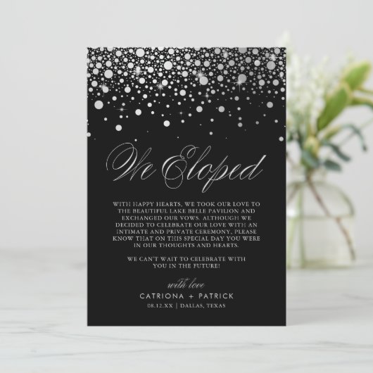 We hebben Faux Silver Foil Confetti Black Weddensc Aankondiging (Staand voorkant)