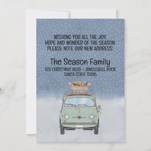 We hebben Fiat 500 auto met kerstverlichting verpl Kaart (Achterkant)