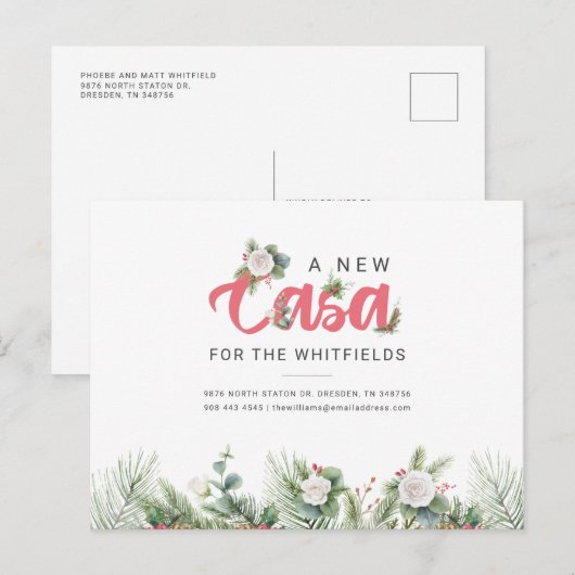 We hebben Floral Berry Moving Adres verplaatst Aankondigingskaart (Voorkant / Achterkant)