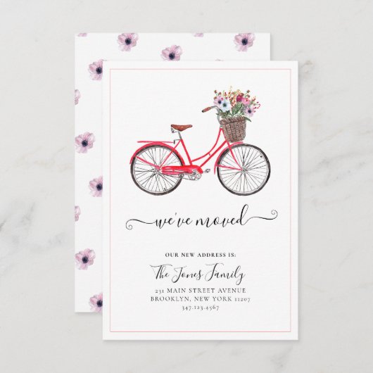 We hebben Floral Bicycle New Address Home Moving v Aankondiging (Voorkant / Achterkant)