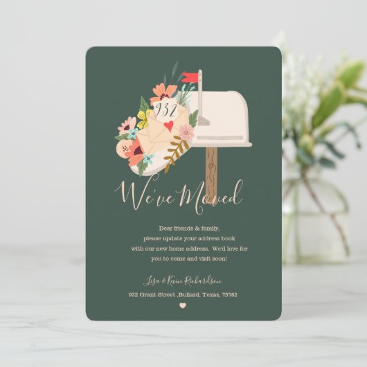 We hebben Floral & Greenery Mail Box Nieuw adres v Aankondiging (Staand voorkant)