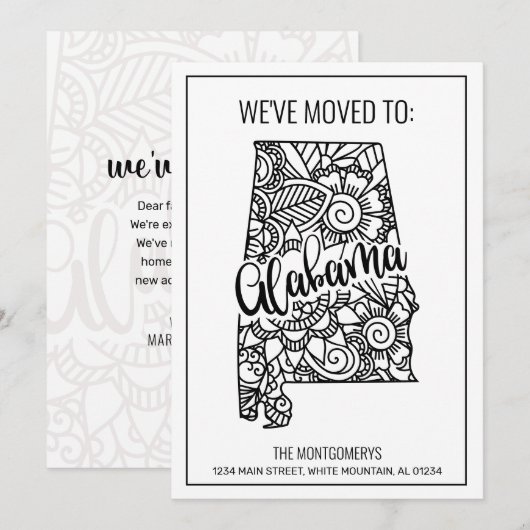 We hebben Floral Mandala Alabama State New Home ve Aankondiging (Voorkant / Achterkant)