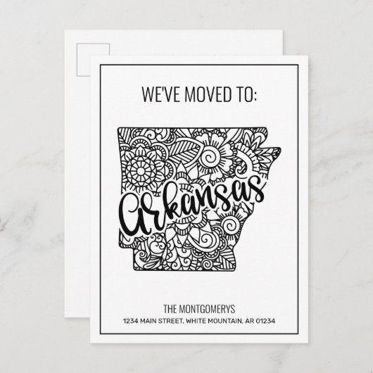 We hebben Floral Mandala Arkansas State New Home v Aankondigingskaart (Voorkant / Achterkant)