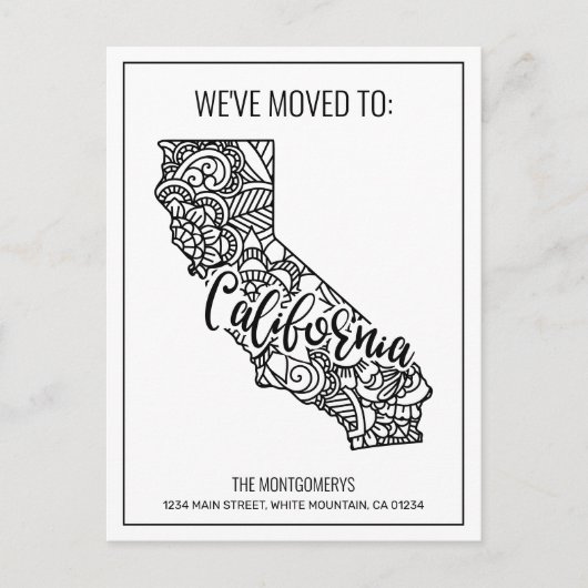 We hebben Floral Mandala Californië-staat verplaat Aankondigingskaart (Voorkant)