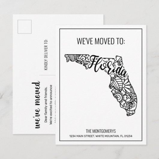 We hebben Floral Mandala Florida State verhuisd Aankondigingskaart (Voorkant / Achterkant)
