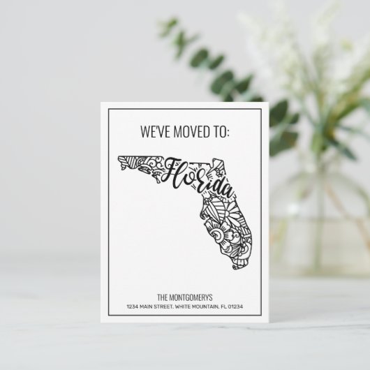 We hebben Floral Mandala Florida State verhuisd Aankondigingskaart (Staand voorkant)