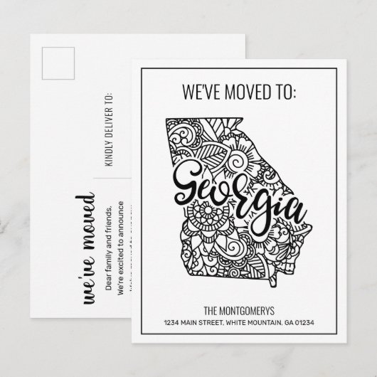 We hebben Floral Mandala Georgia State verhuisd Aankondigingskaart (Voorkant / Achterkant)