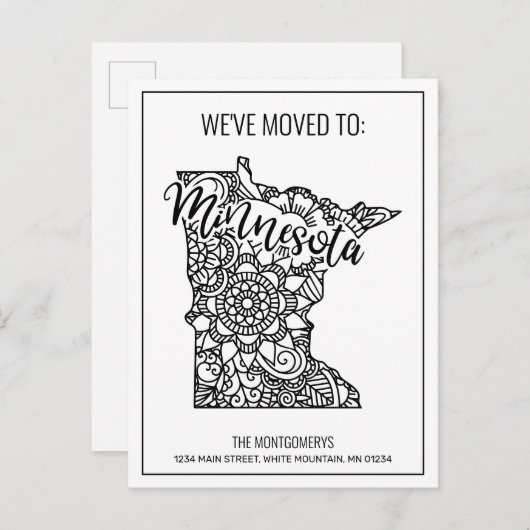 We hebben Floral Mandala Minnesota State verhuisd Aankondigingskaart (Voorkant / Achterkant)
