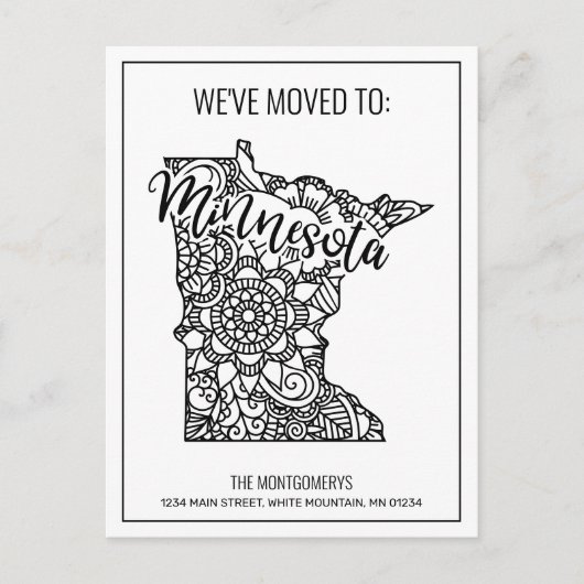 We hebben Floral Mandala Minnesota State verhuisd Aankondigingskaart (Voorkant)