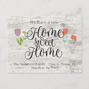 We hebben Floral New Address Announcement Wood ver Aankondigingskaart