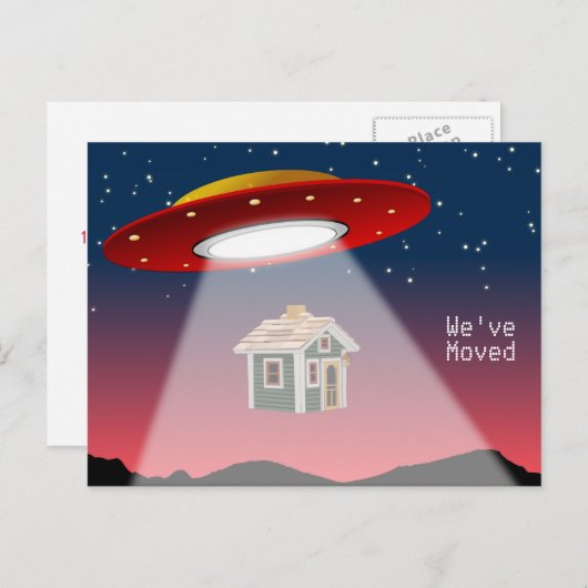 We hebben Flying Saucer New Address verplaatst Aankondigingskaart (Voorkant / Achterkant)