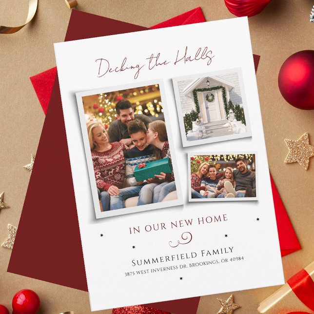 We hebben foto's van de kerstfeestdag verplaatst (Festive Family Photo Collage Change of Address Christmas Holidays Moving Announcement)