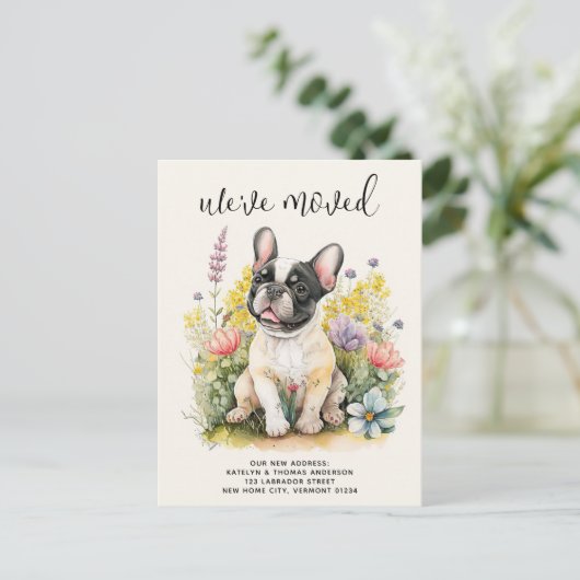 We hebben Franse buldog puppy bloemetjeshond verpl Aankondigingskaart (Staand voorkant)