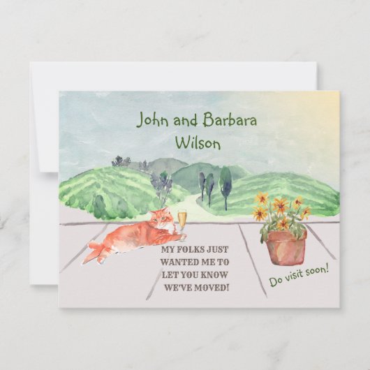 We hebben Fun Family Cat Celebrates Move Aankondiging (Voorkant)