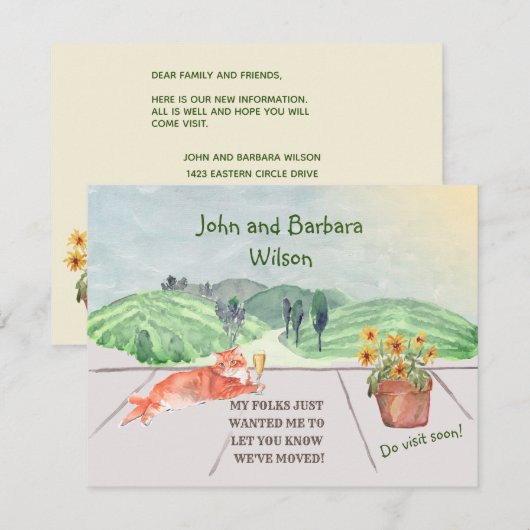 We hebben Fun Family Cat Celebrates Move Aankondiging (Voorkant / Achterkant)