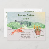 We hebben Fun Family Cat Celebrates Move Aankondigingskaart (Voorkant / Achterkant)