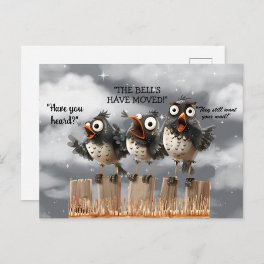 We hebben Funny Birds op Fence Briefkaart verplaat (Voorkant / Achterkant)