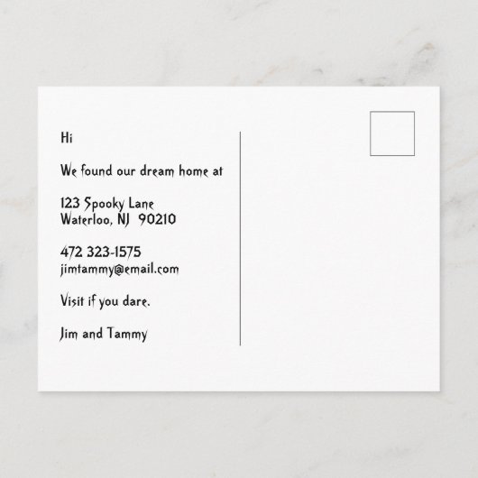 We hebben Funny Spooky New Home Dark Castle verpla Aankondigingskaart (Achterkant)