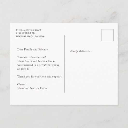 "We hebben gehuwd" Briefkaart voor aankondiging hu (Achterkant)