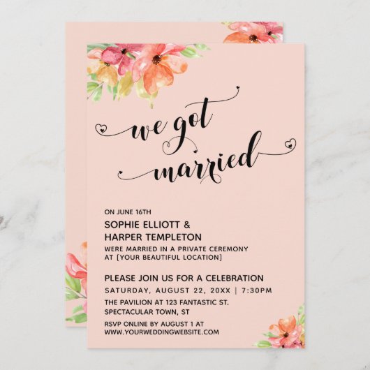 We hebben gehuwde harten Script Blush Florals Kaart (Voorkant / Achterkant)