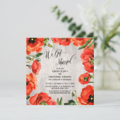 We hebben gehuwde rode papavers op alleen hout kaart (Staand voorkant)