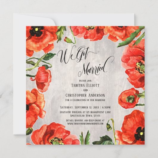 We hebben gehuwde rode papavers op alleen hout kaart (Voorkant)