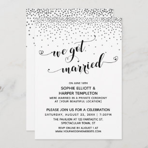We hebben gehuwde Script Silver Confetti Reception Kaart