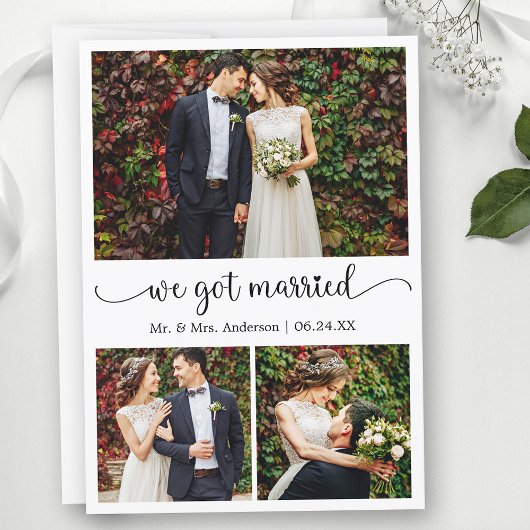 We hebben getrouwd hart kalligrafie 3 foto bruilof aankondiging