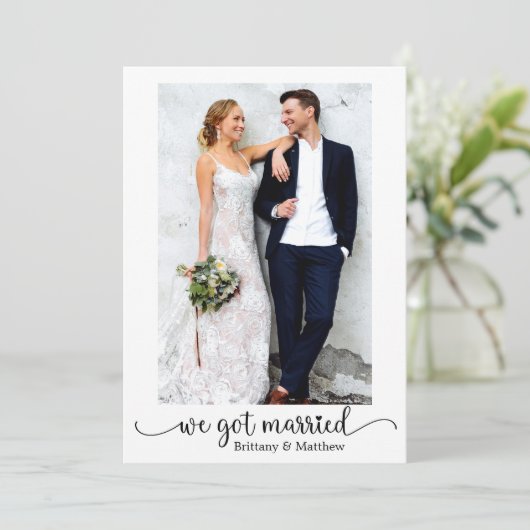 We hebben getrouwd hart kalligrafie foto bruiloft aankondiging (Staand voorkant)