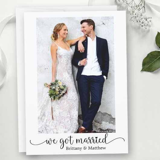 We hebben getrouwd hart kalligrafie foto bruiloft aankondiging