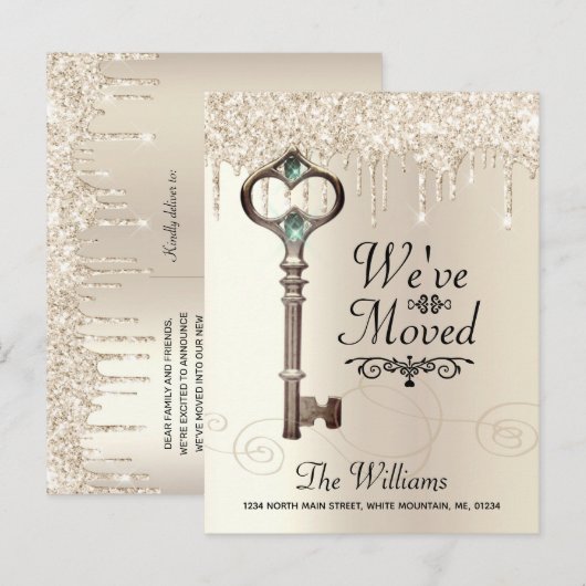 We hebben Glitter Change of Address verplaatst met Aankondigingskaart (Voorkant / Achterkant)