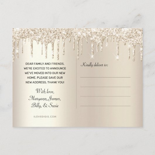 We hebben Glitter Change of Address verplaatst met Aankondigingskaart (Achterkant)