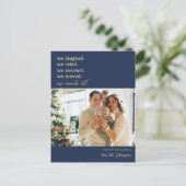 We hebben Gold Navy Blue Photo Holiday Moving Aankondigingskaart (Staand voorkant)